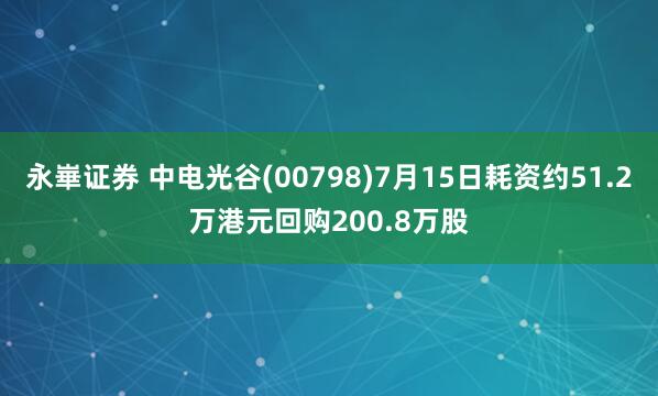 永崋证券 中电光谷(00798)7月15日耗资约51.2万港元回购200.8万股